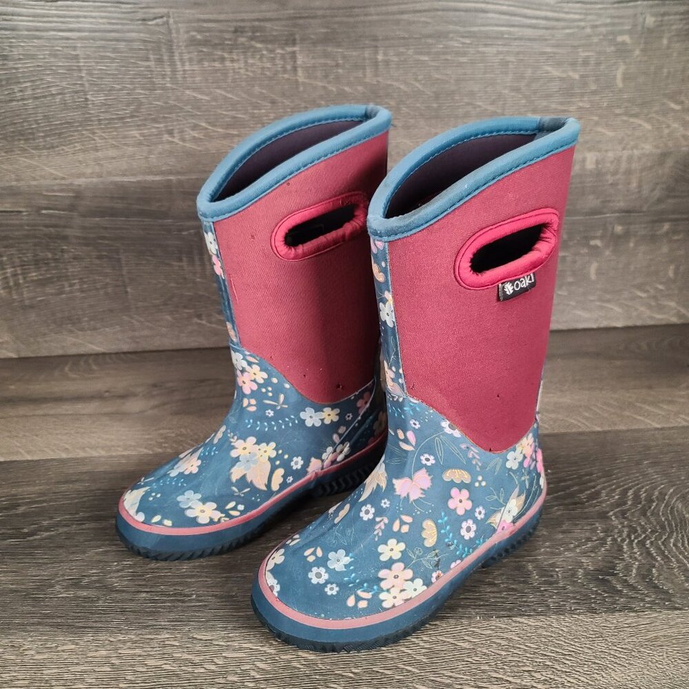 Oaki Neoprene Winter Boots Kid's Size 12 Floral Blue and Maroon
